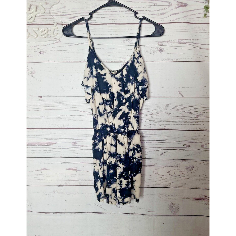 Mimi Chica Black White‎ Tie Dye Ruffle Sleeveless Romper Womans Size Medium